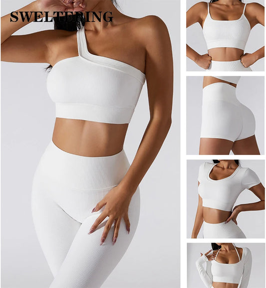 Yoga Set Women Seamless Sport Set Sports Bra Long Sleeve Crop Top Sports Top Gym Leggings Yoga Shorts Workout Clothes For Women